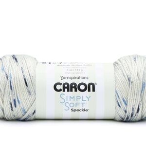 Caron Simply Soft Speckle blue gingham Yarn - White with Blue Speckles